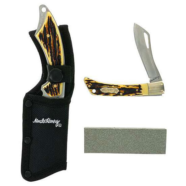 UNCLE HENRY 2 PIECE CLEAVER FIXED/FOLDER KNIFE SET WITH SHARPENING STONE & TIN Photo