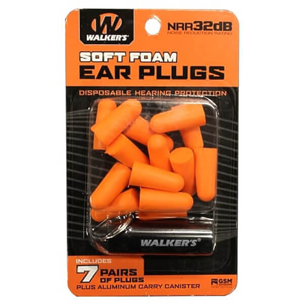 WALKERS GAME EAR 7 PAIR FOAM PLUG HEARING PROTECTION WITH ALUMINUM CARRY CANISTER Photo