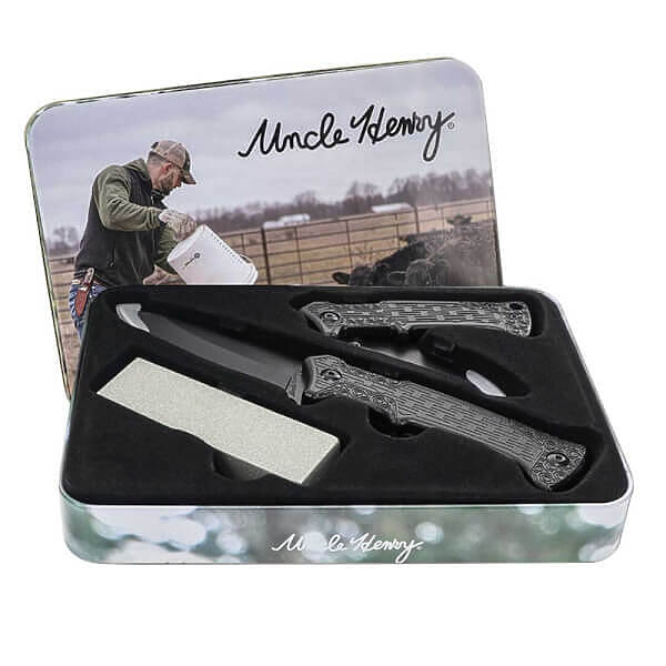 Uncle Henry 2 Piece Fixed Blade Knife Gift Set w/ Sharpening Stone