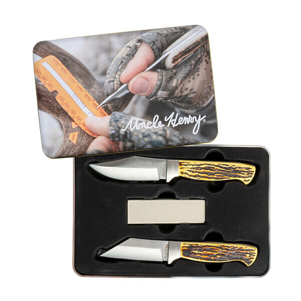 Uncle Henry 2 Piece Fixed Blade Knife Gift Set w/ Sharpening Stone